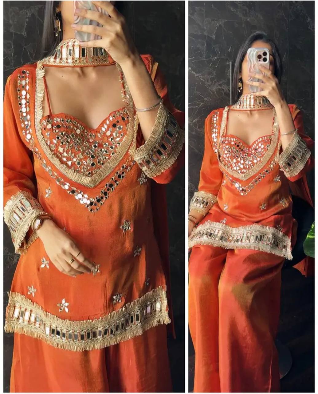 Embroidered Kurta Palazzo Set with Dupatta - 4 Piece Bustier Set