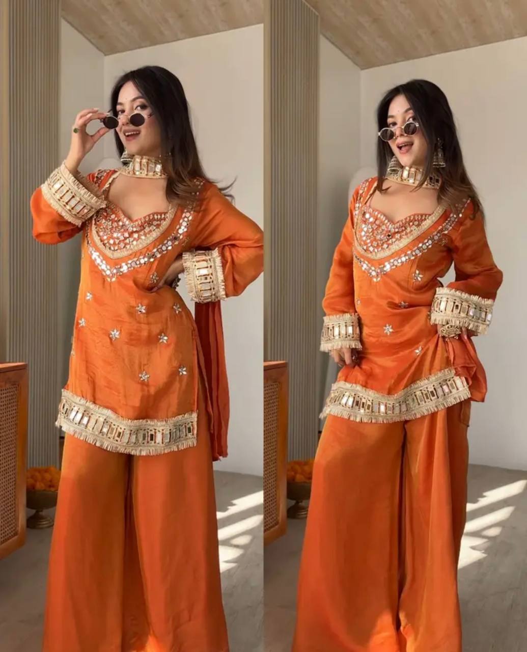 Embroidered Kurta Palazzo Set with Dupatta - 4 Piece Bustier Set