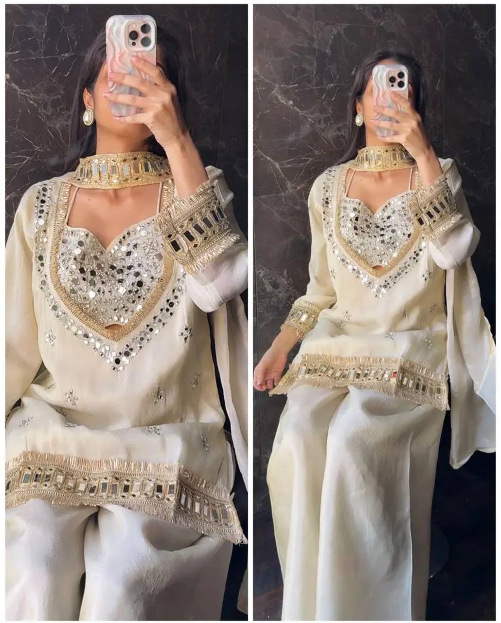 Embroidered Kurta Palazzo Set with Dupatta - 4 Piece Bustier Set