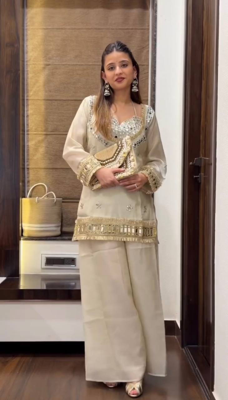 Embroidered Kurta Palazzo Set with Dupatta - 4 Piece Bustier Set