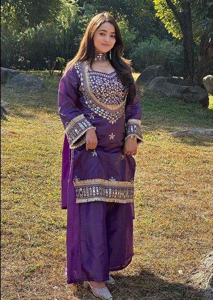 Embroidered Kurta Palazzo Set with Dupatta - 4 Piece Bustier Set