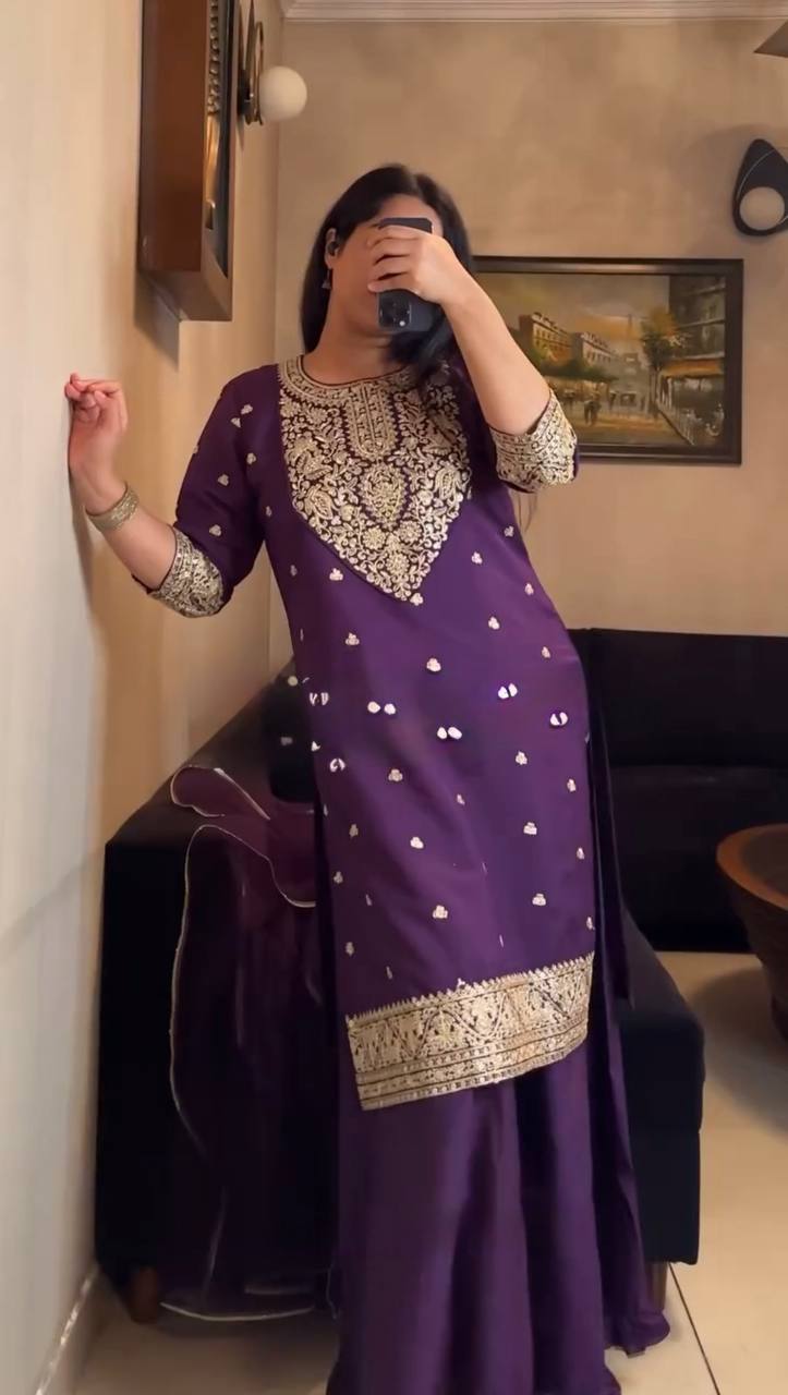 Purple Pakistani Party Wear Suit with Sequin Work Salwar Kameez