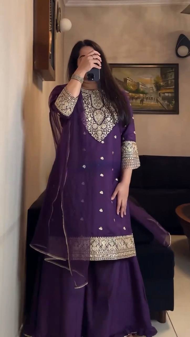 Purple Pakistani Party Wear Suit with Sequin Work Salwar Kameez