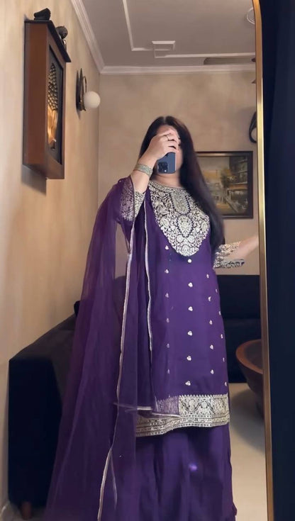 Purple Pakistani Party Wear Suit with Sequin Work Salwar Kameez