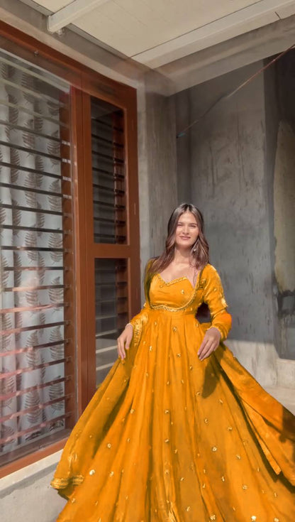 Fendy Silk Anarkali Suit with Thread and Sequence Work