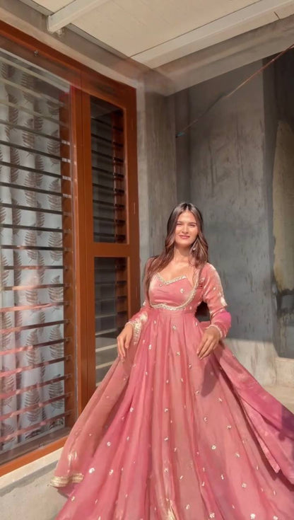 Fendy Silk Anarkali Suit with Thread and Sequence Work