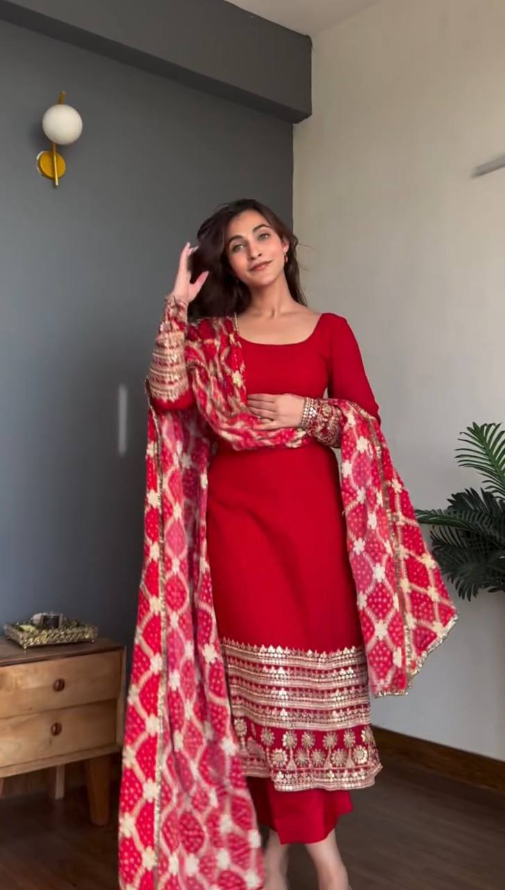 Red Georgette Party Wear Salwar Kameez Suit with Digital Print