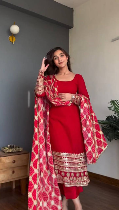 Red Georgette Party Wear Salwar Kameez Suit with Digital Print