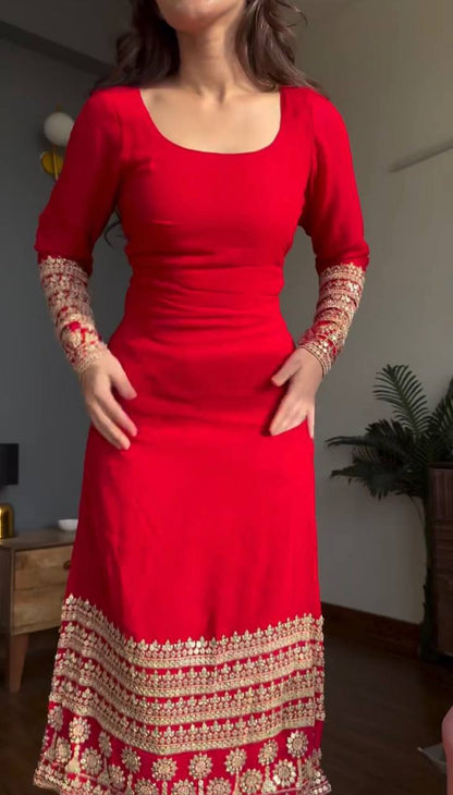 Red Georgette Party Wear Salwar Kameez Suit with Digital Print