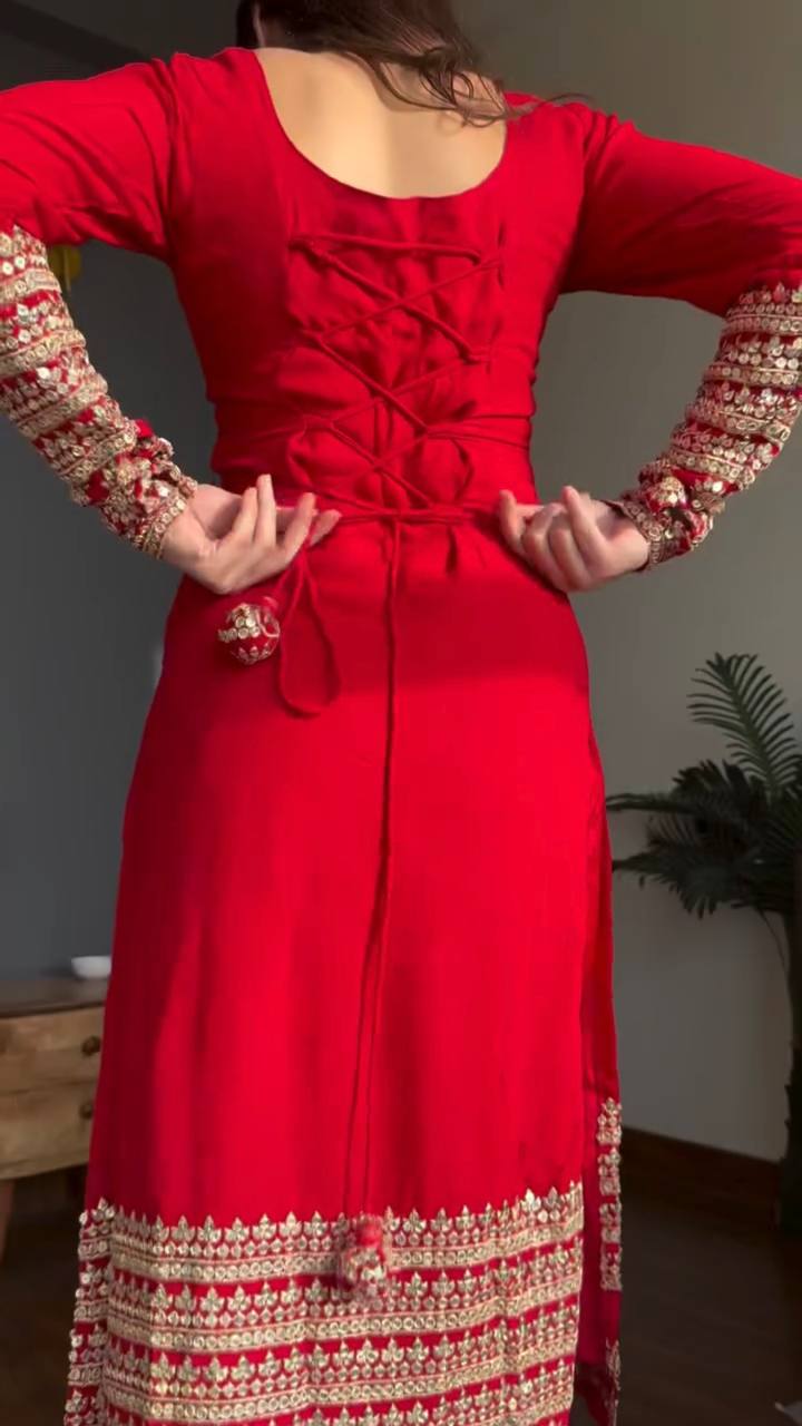 Red Georgette Party Wear Salwar Kameez Suit with Digital Print
