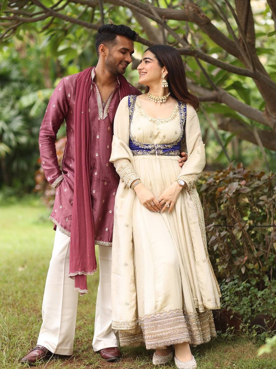 Cream Chinon Silk Anarkali Salwar Suit Women Party Wear