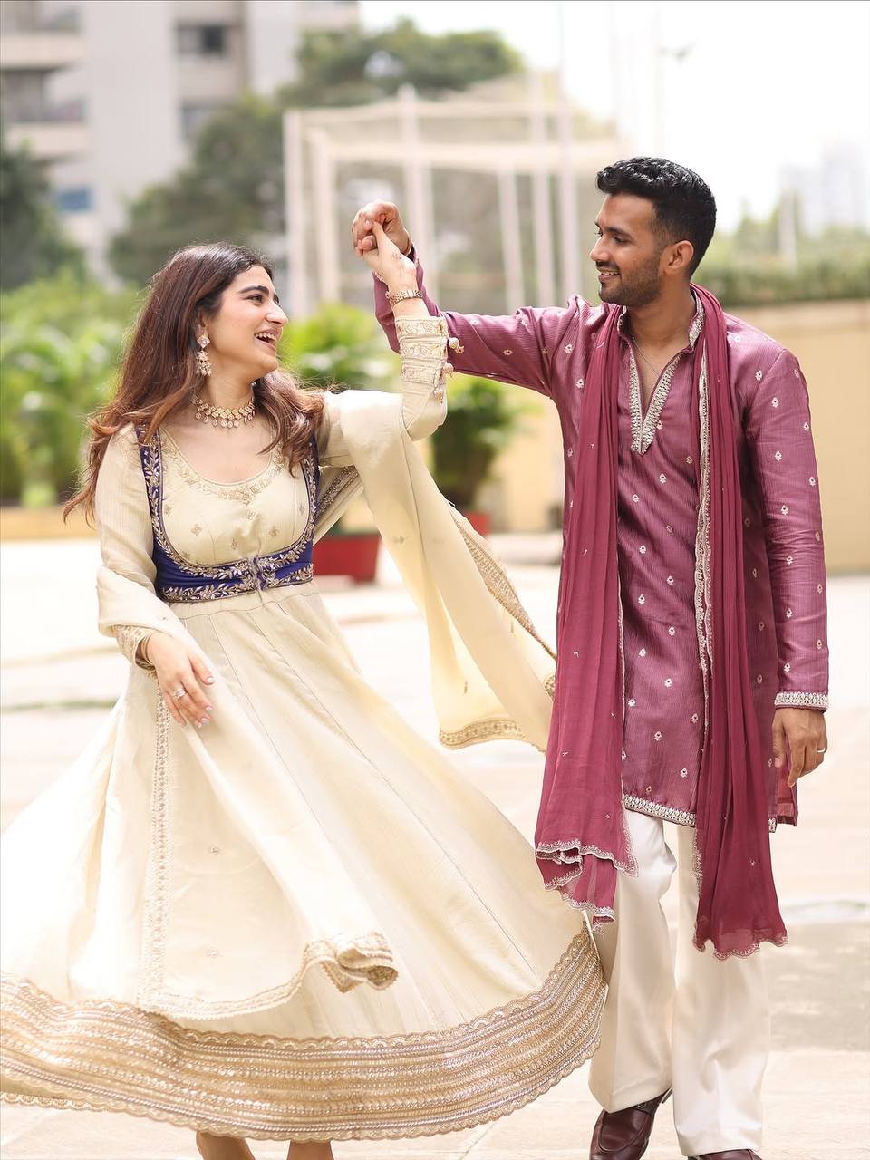 Cream Chinon Silk Anarkali Salwar Suit Women Party Wear