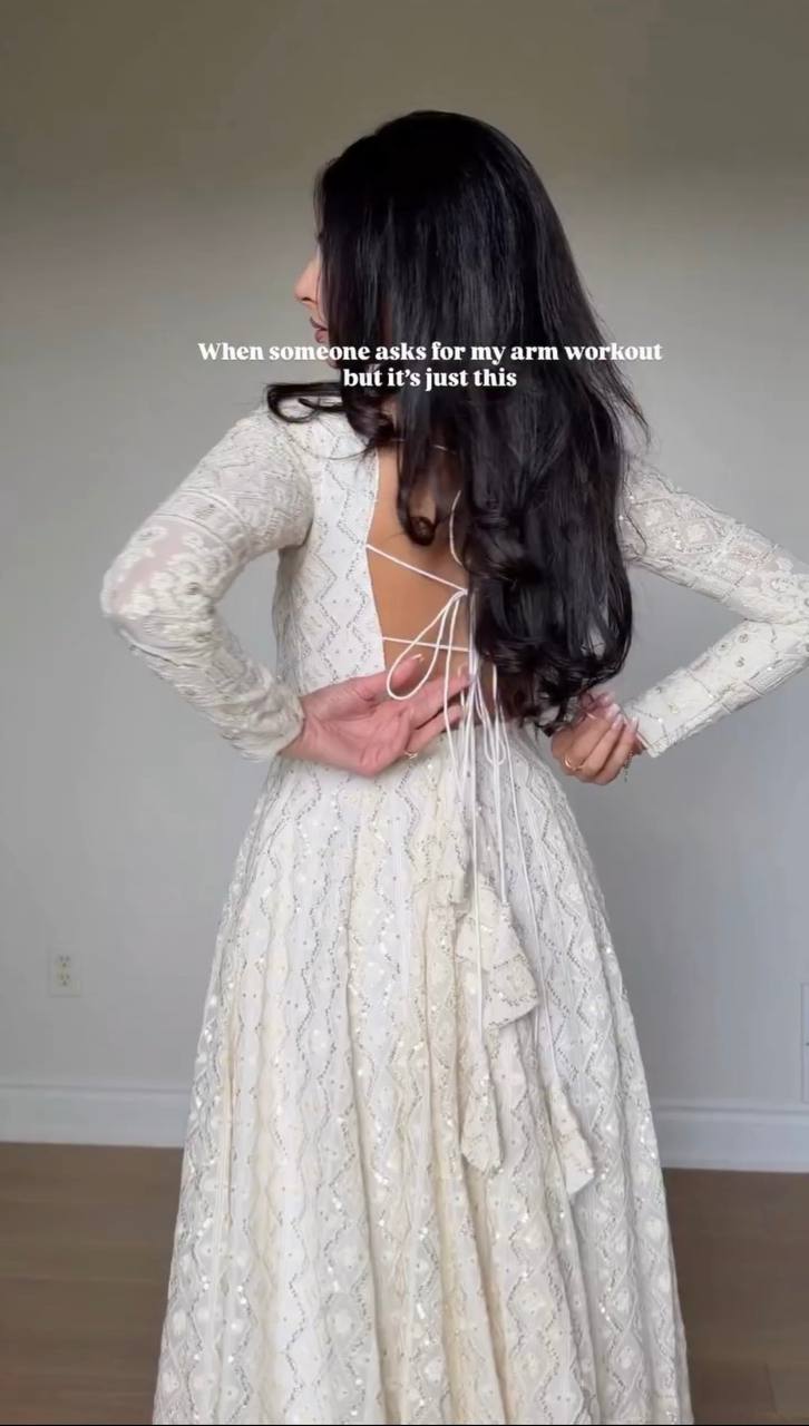 White Faux Georgette Anarkali Suit for Women with Sequins