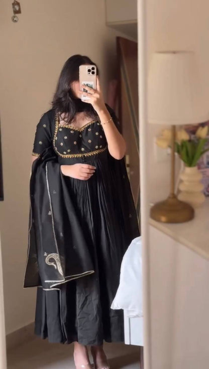Black Vichitra Silk Anarkali Salwar Suit for Party Wear