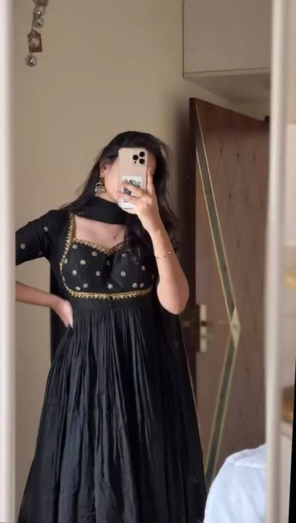 Black Vichitra Silk Anarkali Salwar Suit for Party Wear