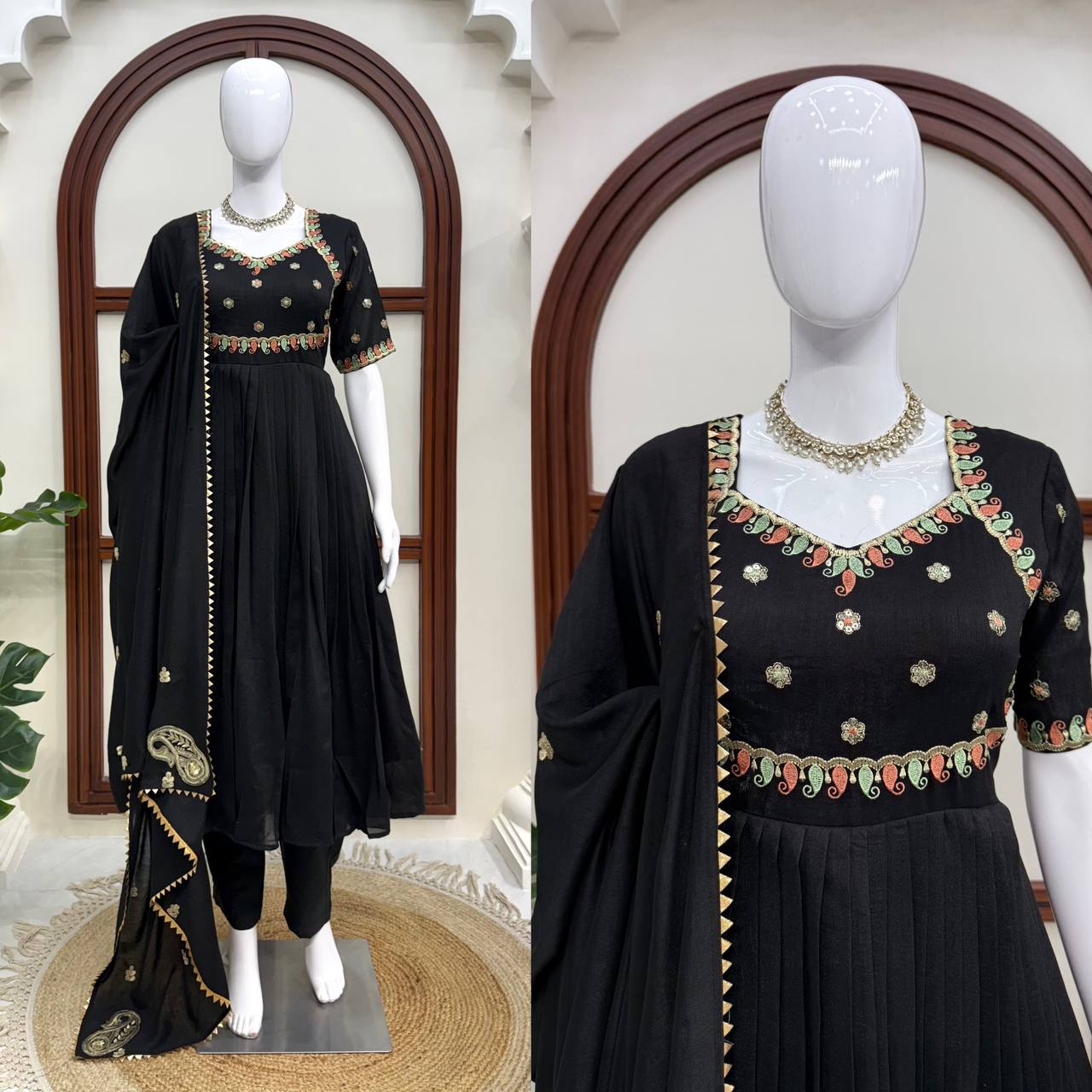 Black Vichitra Silk Anarkali Salwar Suit for Party Wear