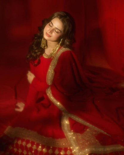 Red Vichitra Silk Salwar Suit Party Wear for Women