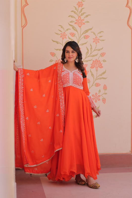 Star Georgette Anarkali Suit with Sequins & Beads Embroidery