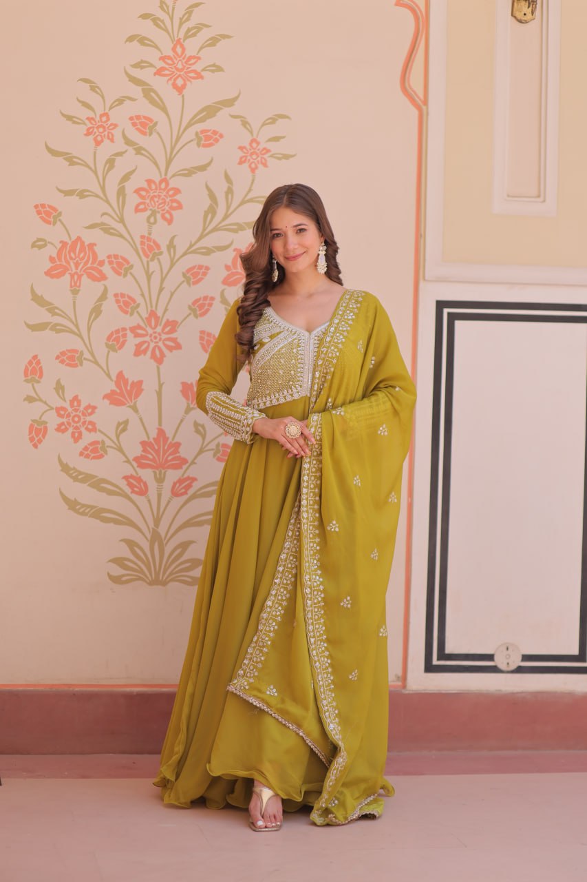 Star Georgette Anarkali Suit with Sequins & Beads Embroidery