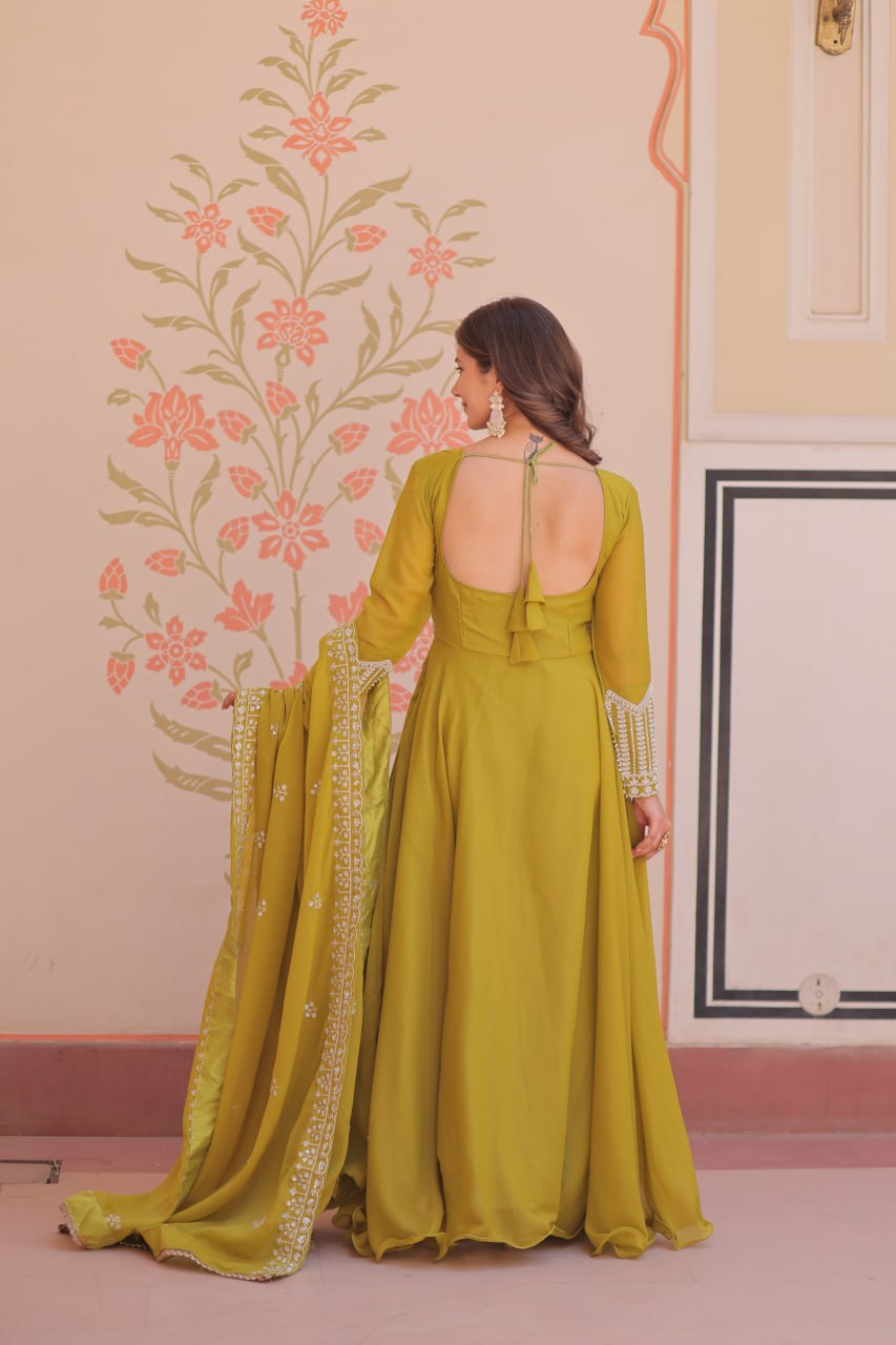 Star Georgette Anarkali Suit with Sequins & Beads Embroidery