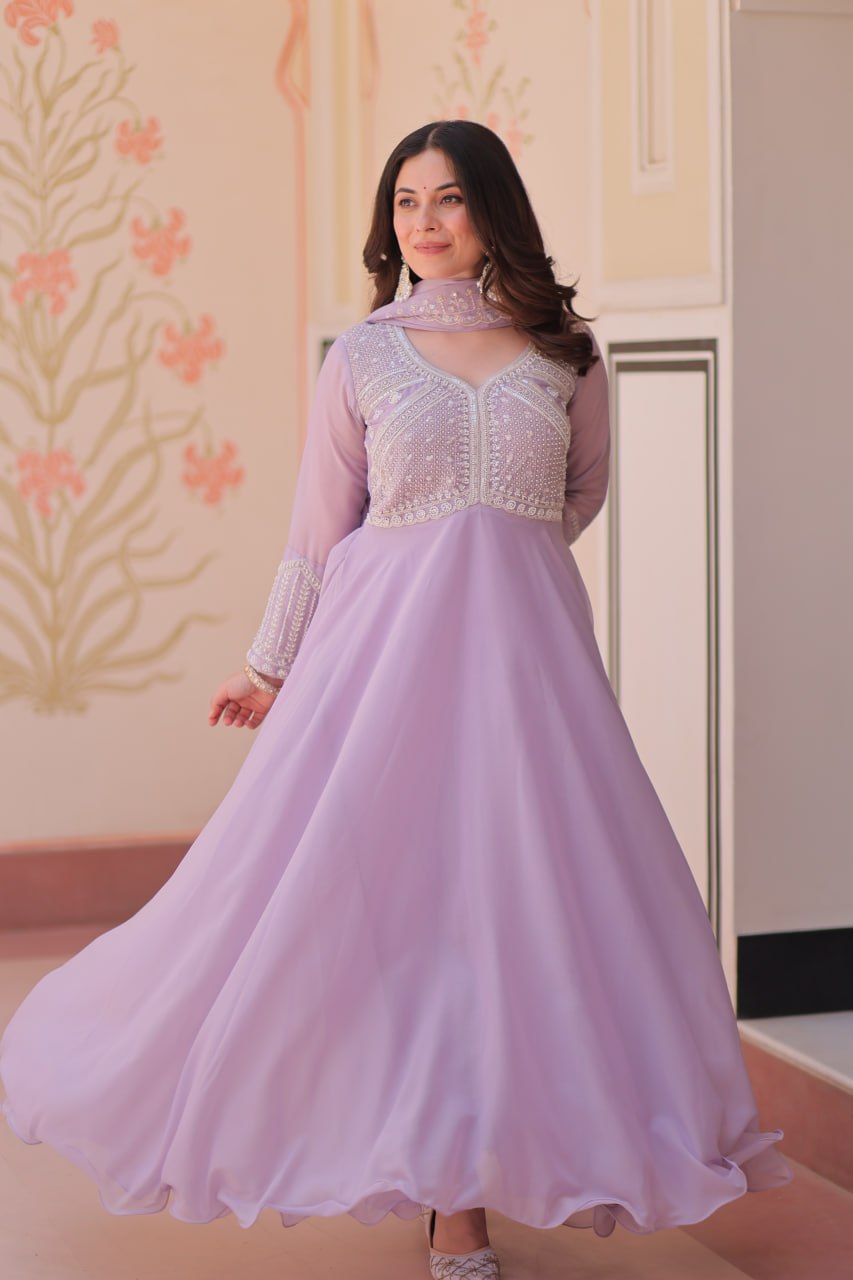 Star Georgette Anarkali Suit with Sequins & Beads Embroidery
