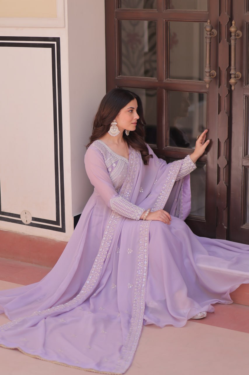 Star Georgette Anarkali Suit with Sequins & Beads Embroidery