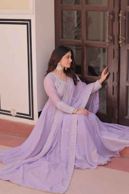 Star Georgette Anarkali Suit with Sequins & Beads Embroidery