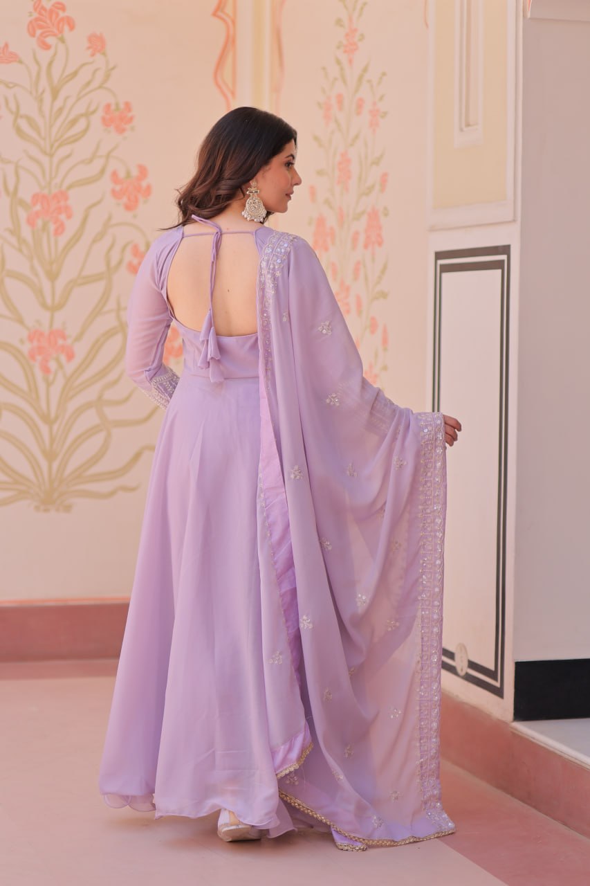 Star Georgette Anarkali Suit with Sequins & Beads Embroidery