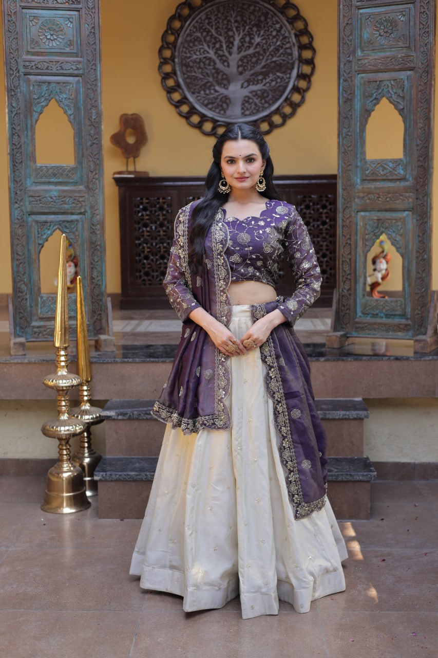 Party Wear Lehenga Choli for Women with Zari Embroidery