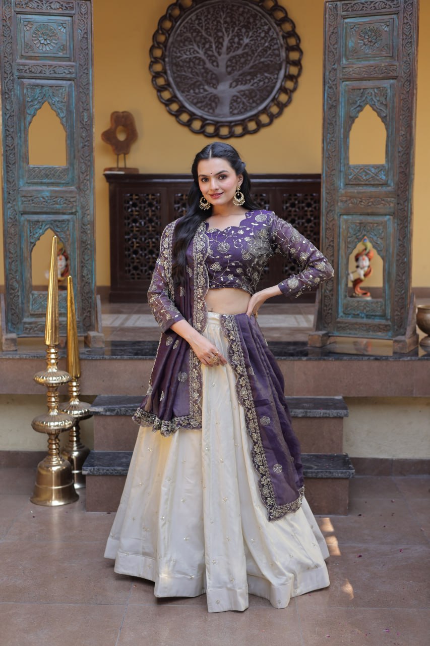 Party Wear Lehenga Choli for Women with Zari Embroidery