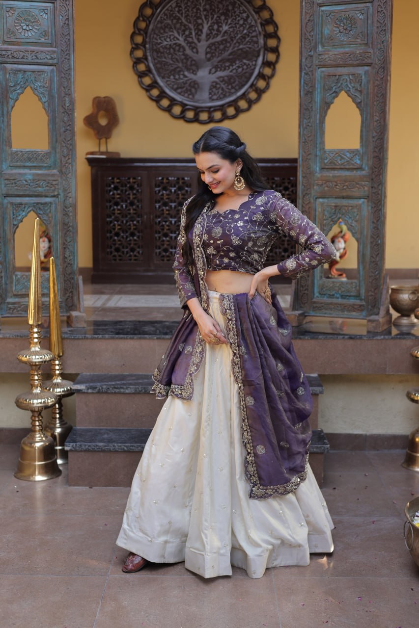 Party Wear Lehenga Choli for Women with Zari Embroidery