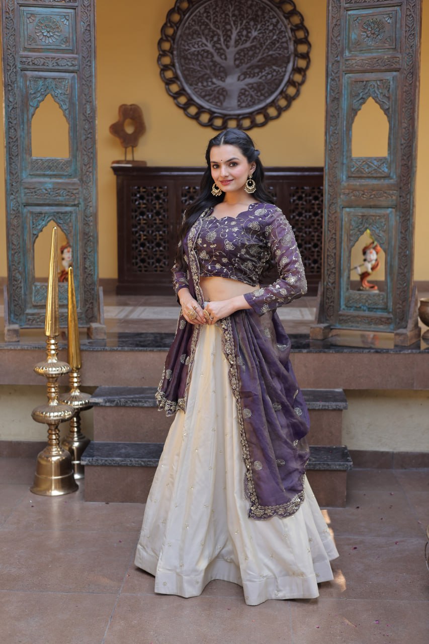 Party Wear Lehenga Choli for Women with Zari Embroidery