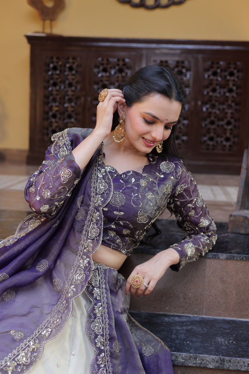 Party Wear Lehenga Choli for Women with Zari Embroidery