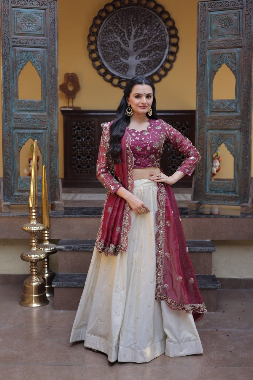 Party Wear Lehenga Choli for Women with Zari Embroidery