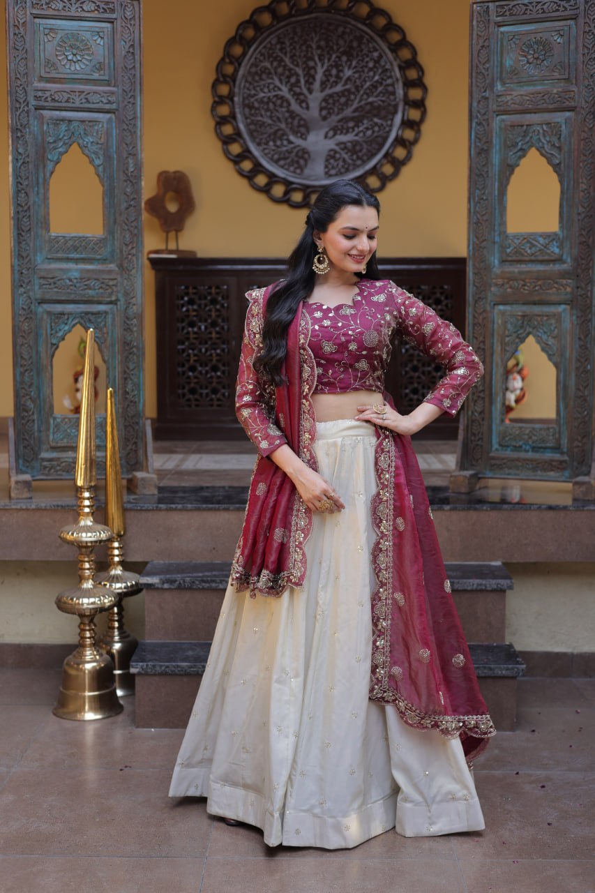 Party Wear Lehenga Choli for Women with Zari Embroidery