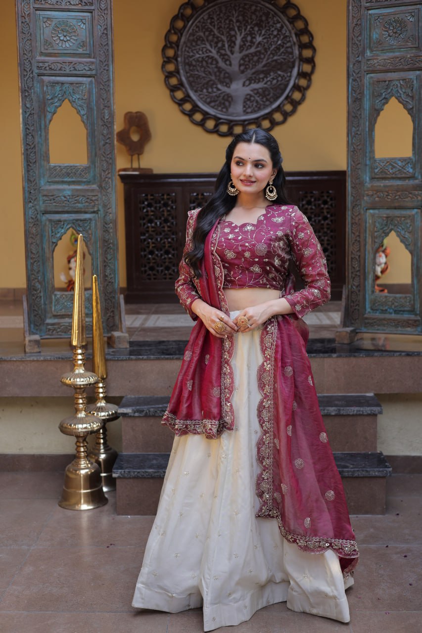 Party Wear Lehenga Choli for Women with Zari Embroidery