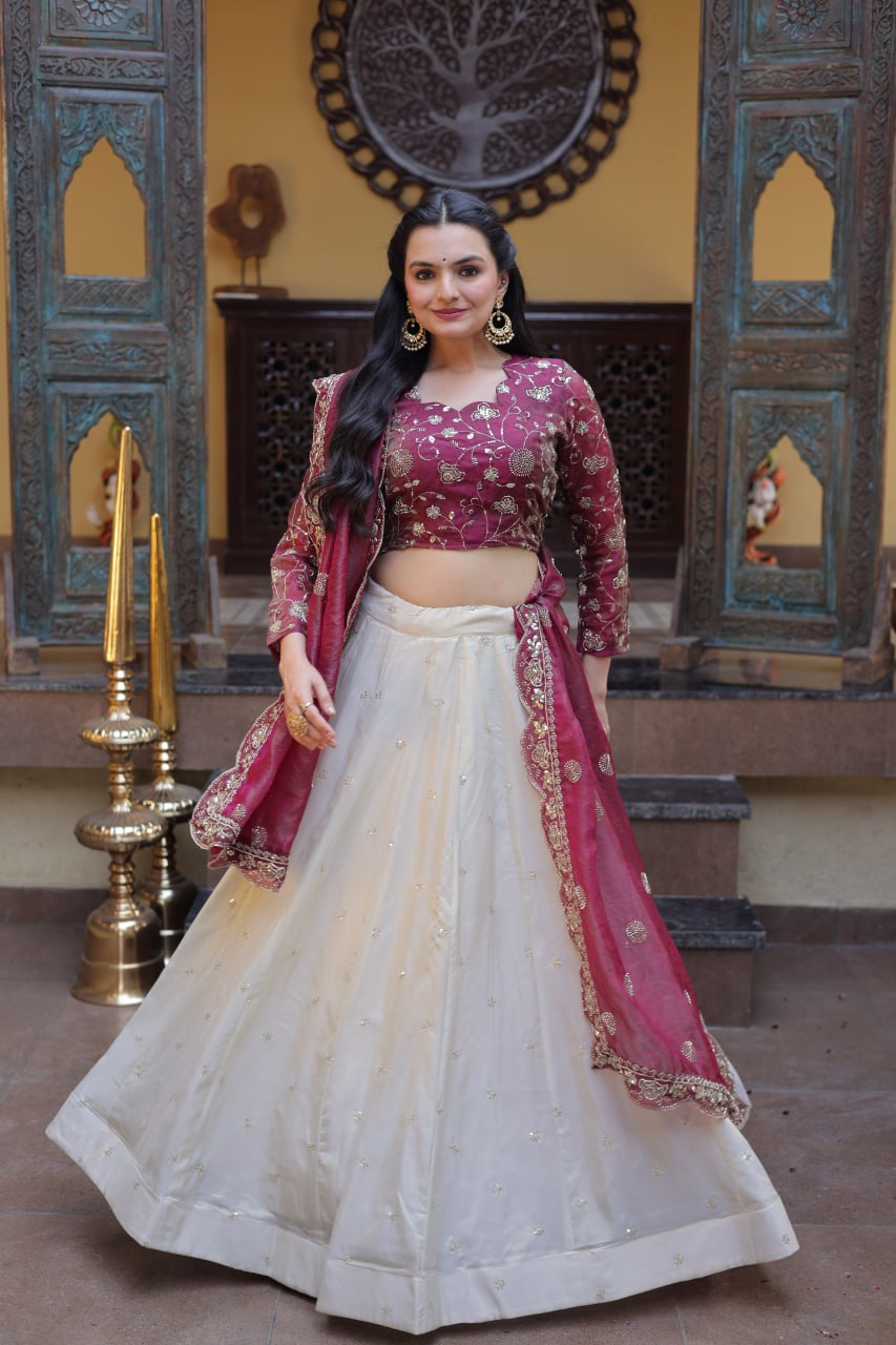Party Wear Lehenga Choli for Women with Zari Embroidery