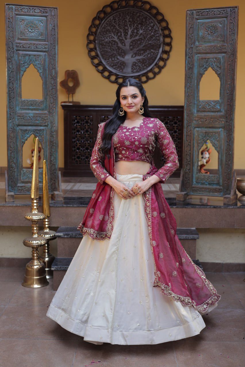 Party Wear Lehenga Choli for Women with Zari Embroidery