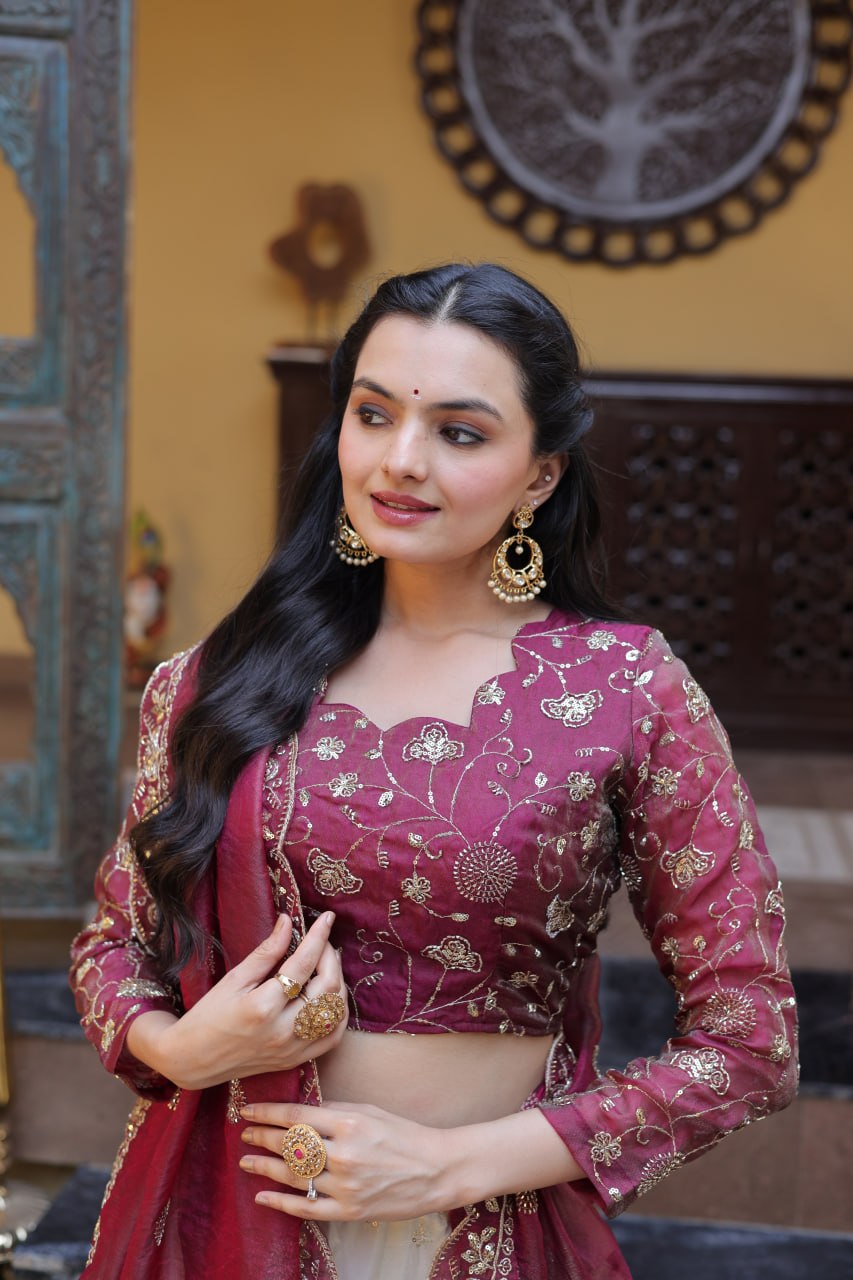 Party Wear Lehenga Choli for Women with Zari Embroidery