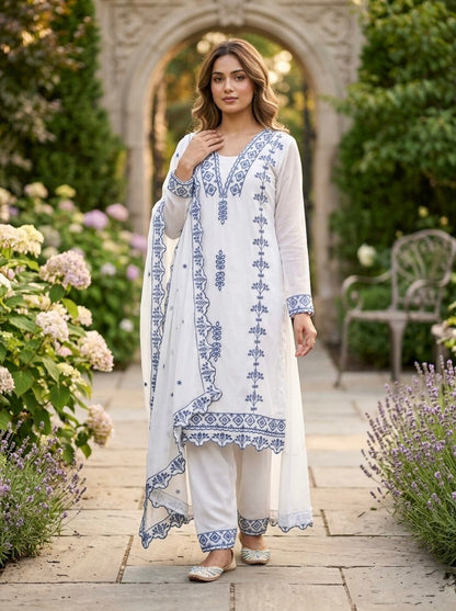 Pakistani Style Salwar Suit Kurti Set with Cotton Thread Work