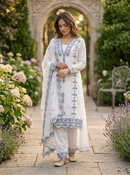 Pakistani Style Salwar Suit Kurti Set with Cotton Thread Work
