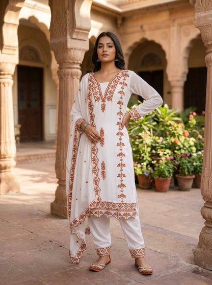 Pakistani Style Salwar Suit Kurti Set with Cotton Thread Work