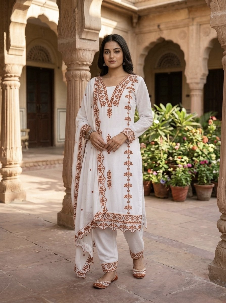 Pakistani Style Salwar Suit Kurti Set with Cotton Thread Work