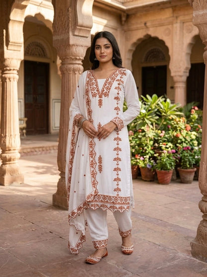 Pakistani Style Salwar Suit Kurti Set with Cotton Thread Work