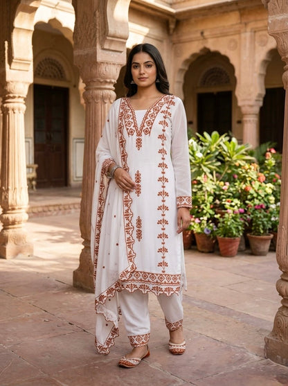 Pakistani Style Salwar Suit Kurti Set with Cotton Thread Work