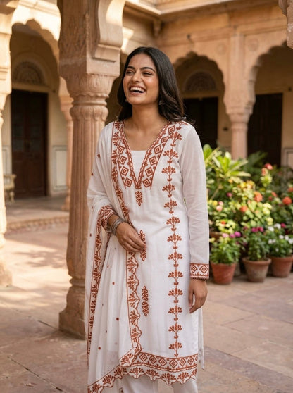 Pakistani Style Salwar Suit Kurti Set with Cotton Thread Work