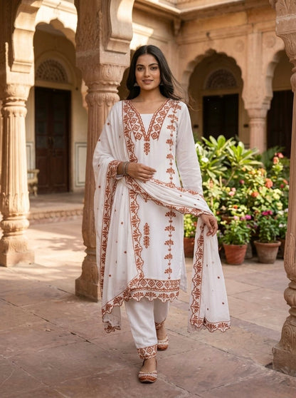 Pakistani Style Salwar Suit Kurti Set with Cotton Thread Work