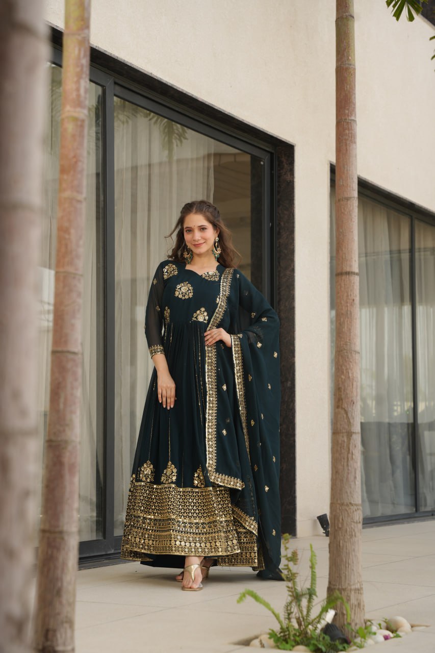 Premium Faux Blooming Gown with Zari & Sequins Embroidery