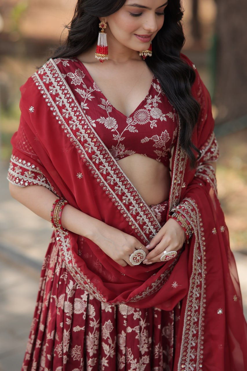 Viscose Jacquard Lehenga Choli with Russian Silk Dupatta