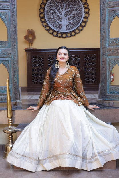 Sequins Embroidered Peplum Top with Flared Lehenga Set